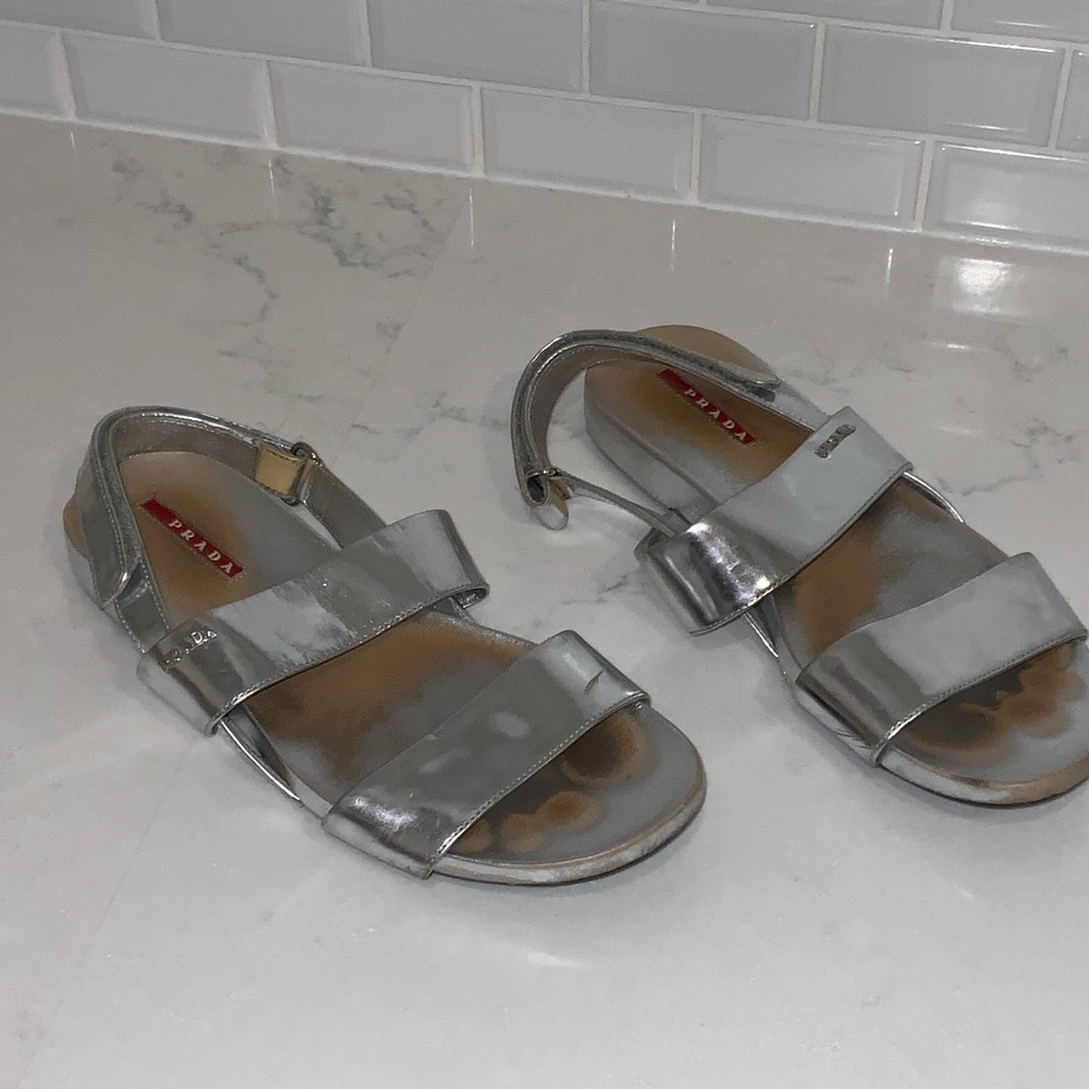 Prada Women's Metallic Silver Sandals